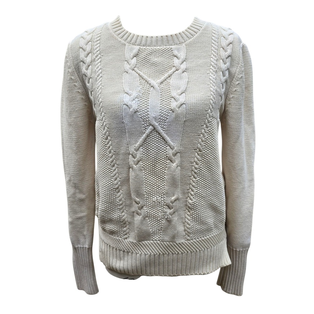 The Kooples‎ Cable Knit Sweater Cream Cotton Blend Zipper Detail Size Medium